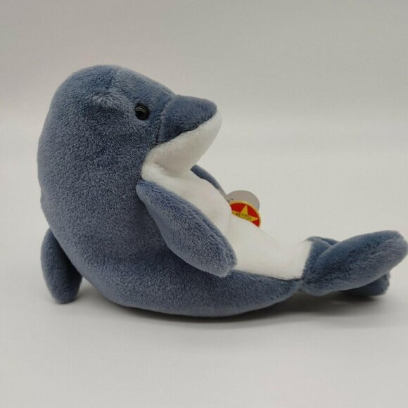 Ty Beanie Babies 1996 Echo Dolphin Plush Toy with Tag Gray White Vintage - Picture 7 of 11